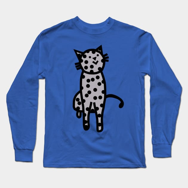 Gray Black Spotty Cat Long Sleeve T-Shirt by ellenhenryart